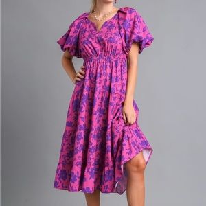 Umgee Empire-Waisted Magenta Dress